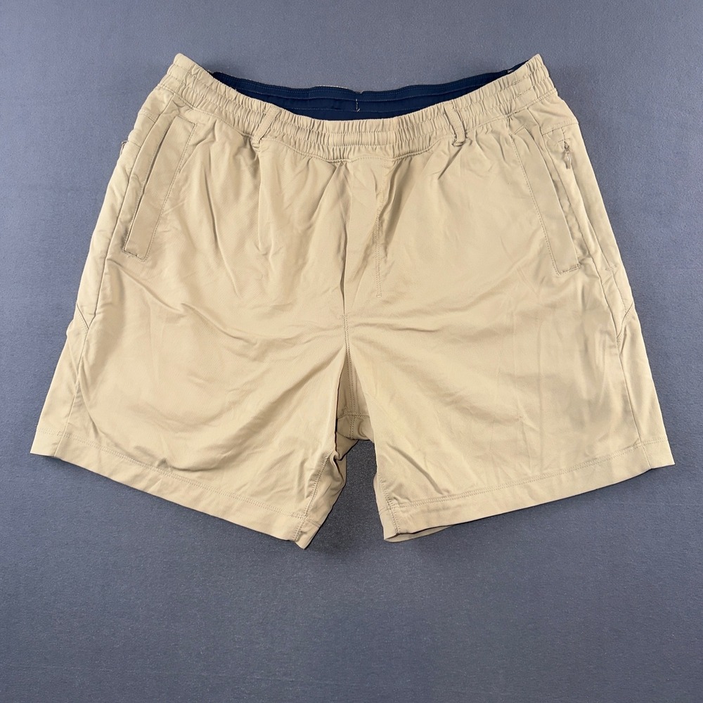 Birddogs Mens Gym Shorts Khaki Navy Liner XXL Regular Zipper Pocket Stretch